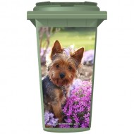 Yorkie Dog Sat In Flowers Wheelie Bin Sticker Panel